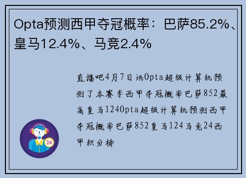 Opta预测西甲夺冠概率：巴萨85.2%、皇马12.4%、马竞2.4%